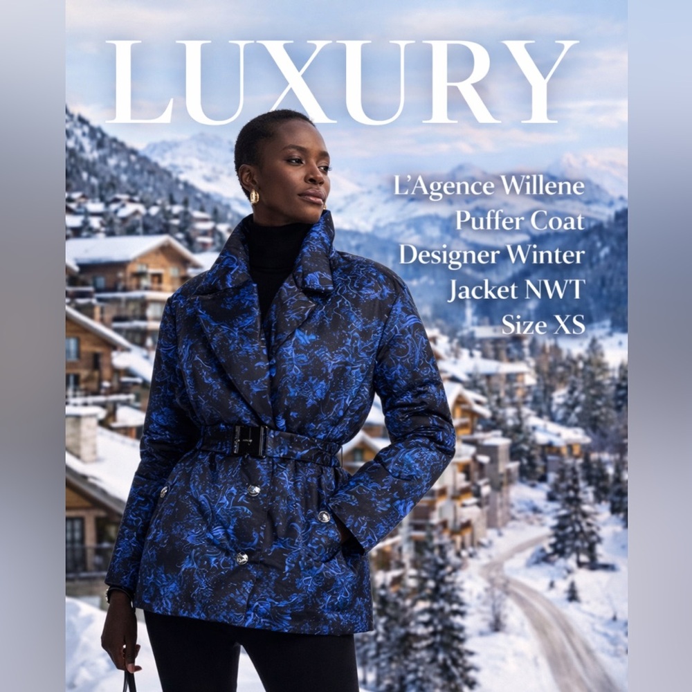 L’Agence Blue Willene Puffer Coat NWT Size XS Luxurious Designer Trendy